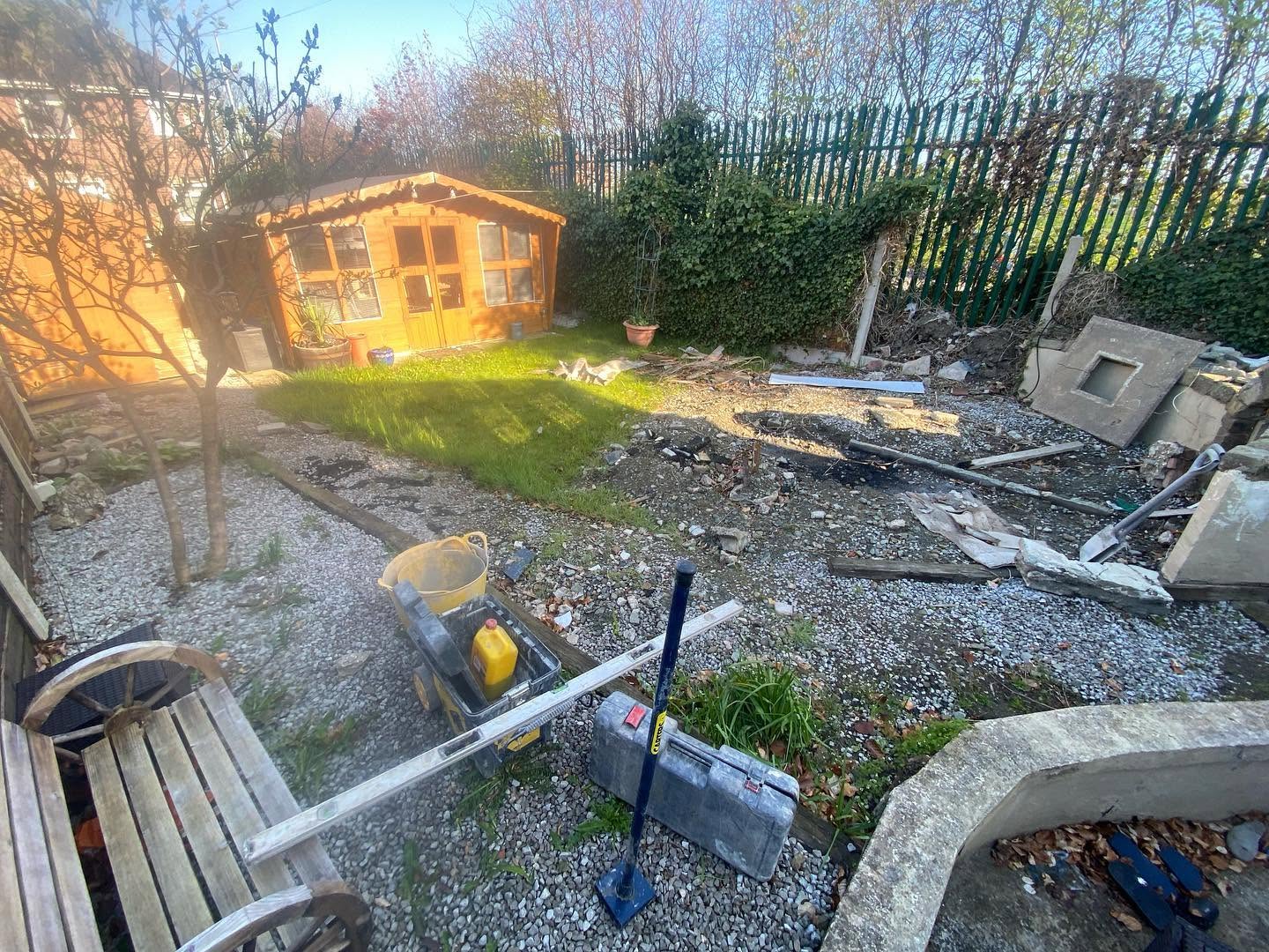 Garden being dug out before the makeover, looking towards the summerhouse